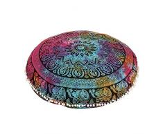 Truesellershop Großer Hippie Elefant Mandala Bodenkissenbezug – Kissenbezug – Pouf Bezug rund Bohemian Yoga Decor Boden Kissen Fall – 81,3 cm Mehrfarbig