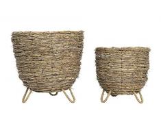 Creative Co-op Natürliche Bambuskörbe mit Wäscheklammern, Beinen aus Kunststoff (Set mit 2 Größen) ohne Futter