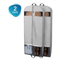 Kleidersäcke für den Haustag, 2 Stück, 137,2 cm, Kleidersäcke für Reisen, Oxford-Stoff, Kleiderhülle mit 2 großen Netztaschen, waschbar, Kleiderhülle Anzugtasche für Kleiderschrank Kleider grau