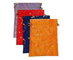 DODOGA 4 Stück bestickte Seide Blumen Design Jacquard Reisetasche Dessous Taschen Wäschebeutel Schuhbeutel für Reisen Aufbewahrung für Männer Frauen waschbar Stoff Schuhbeutel