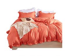 Vanansa Bettwäsche 3-teilig Set - 100% Polyester Ultra Soft Solid Color Schmusetuch 3-teilig Bettwäsche Set mit Lotusblatt Queen Orange