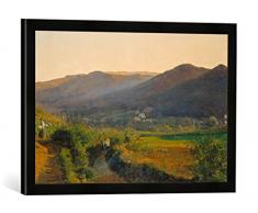 Gerahmtes Bild von Ferdinand Georg Waldmüller Landschaft mit Weinbergen, Kunstdruck im hochwertigen handgefertigten Bilder-Rahmen, 60x40 cm, Schwarz matt