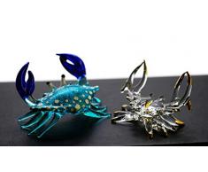 ChangThai Design 2 Stück Aquarium Metallic Blau VS Golden Crab Handschale Glas Puppenhaus Miniatur-Dekoration Collection