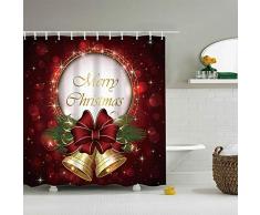 J-MOOSE Weihnachts-Duschvorhang, wasserdicht, Bedruckt, Polyesterstoff, Badezimmer-Dekoration. 72 W x 72 H Weihnachtsglocke