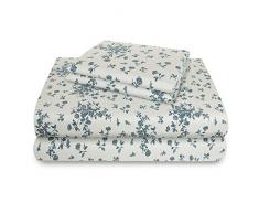SUN WASHED Sonnenwaschbar, 100% Baumwolle, 170 g/m², Flanell, superweich, warm und flauschig, 4-teiliges Bettwäsche, bis zu 40,6 cm Tiefe Tasche. King Blumenmuster in Blau