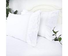 Yinfung, gerüschte Kissenbezüge, weiße Spitze, Shabby Chic, Bauernhaus, Landhaus, Prinzessin, Rüschen, 2 Stück Standard 20 x 26 Weiße Ösen