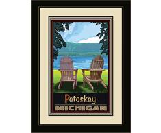Northwest Art Mall Petoskey (, Michigan Adirondack Stühle Lake gerahmtes Wandbild Art von Künstler Joanne Kollman, 33 x 40,6 cm
