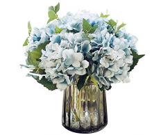 Felice Arts Künstliche Seide Blumen California Fake Schöne Hortensie Blumenstrauß Blume für Home Hochzeit Decor 3 Stück blau