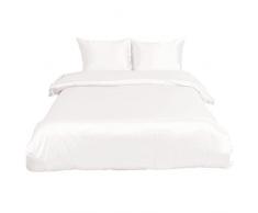 uxcell Ultra Soft Silky Satin Solid Color 3-teiliges Bettwäsche-Set - 1 Bettbezug und 2 Kissen Shams königin cremeweiß