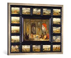 Gerahmtes Bild von Jan Van Kessel Aus dem Zyklus Die Vier Erdteile: Afrika, Kunstdruck im hochwertigen handgefertigten Bilder-Rahmen, 100x70 cm, Silber Raya