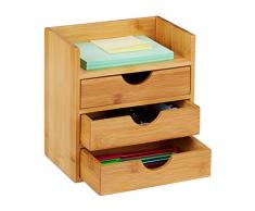 Relaxdays Schreibtisch Organizer, Ablage, 3 Schubladen, für Büroutensilien, Bambus Schubladenbox, HBT: 21x20x13 cm Natur, 1 Stück