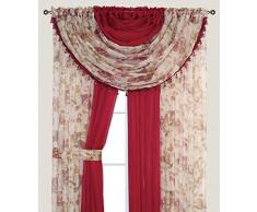 Fancy Linen Vorhänge mit 4 Gardinenstangen aus Stoff mit angenähten Volants für Wohnzimmer, Esszimmer oder Schlafzimmer Rose Flower/Burgundy Solid