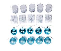 Xena 20 Stück Elegante Moderne Blaue Silberne Weihnachtskugeln Ornamente Sortimentsgeschenk Weihnachtsbaum-Dekoration Geschenk Trommel Schnee Frozen Winter Design 5,1 x 5,1 cm