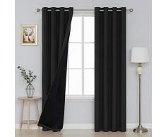 Deconovo Vorhänge Rücken Tab Leinen Look transparenter Schlaufenschal Voile Vorhang, Polyester-Mischgewebe, schwarz, 52x95 Inch