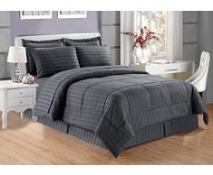 Grand Leinen Luxus Dobby Bed in a Bag Stripe Reversible Gänsedaunen Alternative Tröster Set, Twin, Full, Queen, King und Cal King Größe mit Passenden Blatt Set, Hypoallergen, Box Genäht Twin Grau