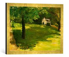 Gerahmtes Bild von Max Liebermann Gartenbank unter dem Kastanienbaum im Wannseegarten, Kunstdruck im hochwertigen handgefertigten Bilder-Rahmen, 60x40 cm, Gold Raya