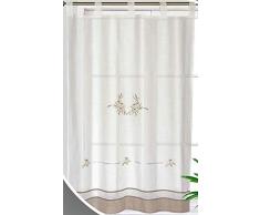 ForenTex X-1044 Küchenvorhang, Bestickt, Blumenmuster, für Fenster, Polyester, Weiß X-150220 cm