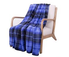 SOCHOW Plaid Flanell Plüsch Überwurf Decke Ganzjahresdecke für Bett, Couch und Auto 50 × 60 blau