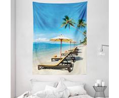 ambesonne Coastal Decor Kollektion, Stühle mit Sonnenschirm auf der Nähe mit Sea Summer Vacation Romantische Reise Bild, Schlafzimmer Wohnzimmer Wohnheim Wandbehang Gobelin, elfenbeinfarben blau aqua, Textil, Multi 1, 60 W By 80 L