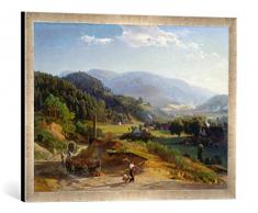 Gerahmtes Bild von Johann Wilhelm Schirmer Landschaft mit Schmiede, Kunstdruck im hochwertigen handgefertigten Bilder-Rahmen, 70x50 cm, Silber Raya