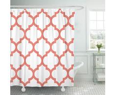 accrocn Classic Modern Vintage Chic Marokkanische Vierpass-Koralle und Weiß 182,9 x 182,9 cm Wasserdicht Dusche Vorhang Vorhänge Stoff Dekorative Badezimmer geruchlos Umweltfreundlich antibakteriell, Polyester-Mischgewebe, Orange, 72x96