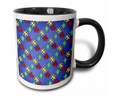 3dRose Autismus Puzzle Bewusstsein für die Hintergrund für Design-Two Ton, schwarz, Kaffeebecher, Keramik, Schwarz/Weiß, 10.16 cm x 7,62 x-Uhr