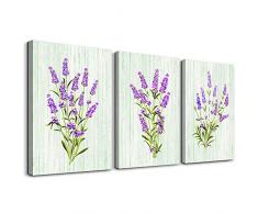 TTHWALLART Gemälde auf Leinwand, Blumenmotiv, für Wohnzimmer, Badezimmer, Wanddekoration, Schlafzimmer, Küche, Dekoration, 3 Stück, gerahmt, Kunstdruck auf Leinwand, Moderne Dekoration für Esszimmer