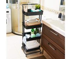 LZ DTK 4-stöckiger Allzweckwagen mit Rollen, Aufbewahrung, Küchenorganizer mit Regalböden, Rollwagen für Büro, Küche, Bad (schwarz)