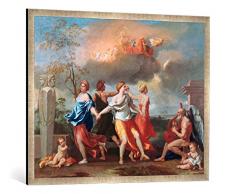 Gerahmtes Bild von Nicolas Poussin Tanz zur Musik der Zeit, Kunstdruck im hochwertigen handgefertigten Bilder-Rahmen, 100x70 cm, Silber Raya