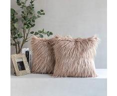 Phantoscope 2er Pack Series Überwurf Kissenbezug Kunstfell Mongolische Stil Plüsch Kissenbezug für Couch Bett und Stuhl, Beige 26 x 26 Zoll 65 x 65 cm