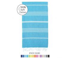 Fringe Home Türkische Hamamtuch Strandtuch Pestemal 100x180cm - 100% Baumwolle, Extra Weich, Extra Groß, Leicht (Türkis, 1)
