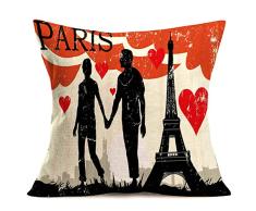 Smilyard Paris Kissenbezug 45,7 x 45,7 cm, romantisches Paris, Eiffelturm, Baumwollleinen, dekorativer Kissenbezug mit Blumendruck, Hintergrund für Zuhause, Sofa, Couch Sessel, Dekokissenbezug, quadratischer Kissenbezug 18 X 18 Paris-#2