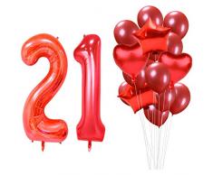 MAGJUCHE 101,6 cm rot Helium Jumbo Digital Zahl 21 Luftballons Kit rot Latex-Luftballons Geburtstag Party Dekoration Zubehör