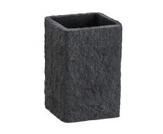 WENKO Zahnputzbecher Villata, Zahnbürstenhalter für Zahnbürste und Zahnpasta in Naturstein-Optik aus hochwertigem Polyresin, 7,5 x 11 x 7,5 cm in Grau