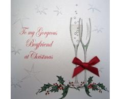 WHITE COTTON CARDS X56 Weihnachtskarte, englische Aufschrift to My Gorgeous Boyfriend, handgefertigt, Weiß