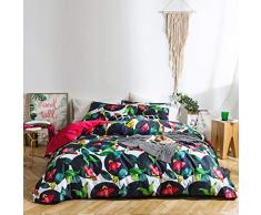 susybao Bettwäsche 100% Baumwolle Satin 3 Stück Bettwäscheset, Bettbezug 1 Wende Bettbezug 2 Kissenbezüge Luxus-Qualität natur seidig weich Atmungsaktiv Modern Floral Print mit Reißverschluss Kabelbinder, baumwolle, Muster 6, Queen