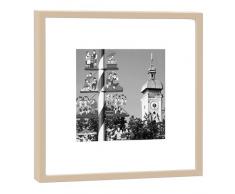 COGNOSCO RH-27-B100 Fotografie im Holzrahmen: Viktualienmarkt-Kunstdruck-Format 27 x 27 cm-Rahmenfarbe beige-Hochwertiges Wandbild, Geschenkidee oder Souvenir aus München, Holz, Schwarz-Weiß, Rahmen