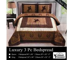 Western-Kollektion New 3-teiliges Western Stars and Horses Cowboy Luxus Home Quilt Tagesdecke Übergröße (King Brown Horse)