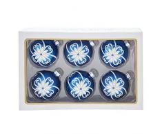 Kurt S. Adler Glaskugel mit weißen und silberfarbenen Blumen, 80 mm, in Box, Mehrfarbig