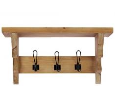 Urban Trends Wandregal aus Holz mit Korbeln und 3 Haken, Naturholz