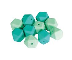 Rayher 14867408 Silikonperlen Hexagon, Mint-Töne, 14 mm ø, Beutel 10 Stück, für versch. Baby-Accessoires wie Schnullerketten, Kinderwagenketten, Greifringe etc.