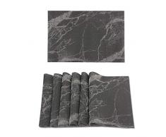Jovilife Platzsets, hitzebeständige Tischsets, schmutzabweisend, Kaffee-Mats, rutschfest, waschbar, PVC, Tischmatten für Esstisch, 6 Stück Marbling Grey