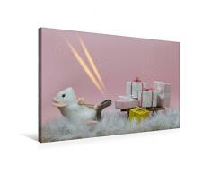 Premium Textil-Leinwand 75 x 50 cm Quer-Format Päckchen am Schlitten und Sterne vom Himmel | Wandbild, HD-Bild auf Keilrahmen, Fertigbild auf hochwertigem Vlies, Leinwanddruck von photography brigitte jaritz