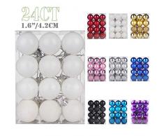 Emopeak 24 Stück Weihnachtskugeln Ornamente für Weihnachten Weihnachtsbaum – 4 Stil bruchsicher Weihnachtsbaum-Dekorationen Hängende Ball für Urlaub Hochzeit Party Dekoration 1.6/4.2CM weiß