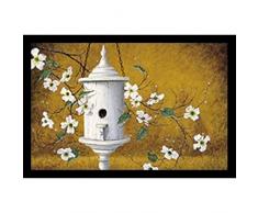 Buyartforless Poster/Kunstdruck Work, gerahmt, englisches Cottage I von Robert Duff, 50,8 x 33 cm, Vogel-Haus, hängend von Links mit weißen Stielblumen, Gelb