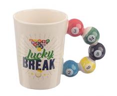 Pool Balls Tasse Lucky Break mit Pool Bällen am Henkel weiß, Bedruckt, 100% Keramik, in Geschenkverpackung.