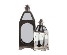 Benjara Metalllaterne in Hausform, mit Glaseinsätzen, silberfarben, 2 Stück