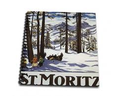 3dRose DB 170744 _ 2 St. Moritz Winter Szene mit Menschen Skifahren und Pferd Ziehen, Schlitten Speicher Buch, 12 durch 30,5 cm