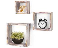 Greenco Wandregal, rustikal, würfelförmig, Wandmontage, Dekoration, für Esszimmer, Küche, Wohnzimmer, Braun, 3 Stück