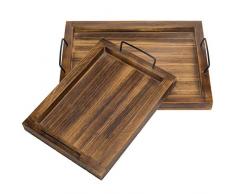 Set von 2 Country rustikal Holz-Finish rechteckig Nistkasten Serviertabletts W/Metall Griffe